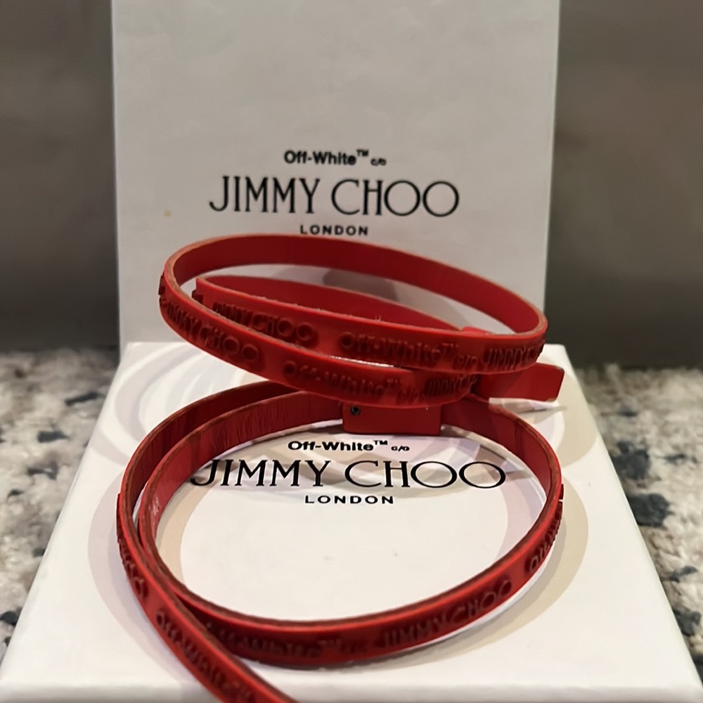 Jimmy Choo x Off White red bracelet rubber tag Virgil Nike Louis Vuitton Gucci